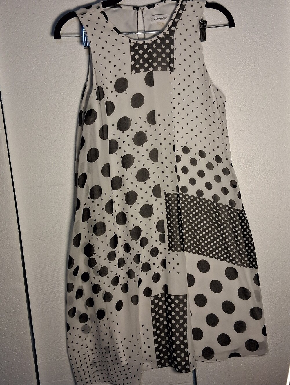 Calvin Klein Mixed Polka Dot Patchwork Shift Dress Sleeveless Size 6